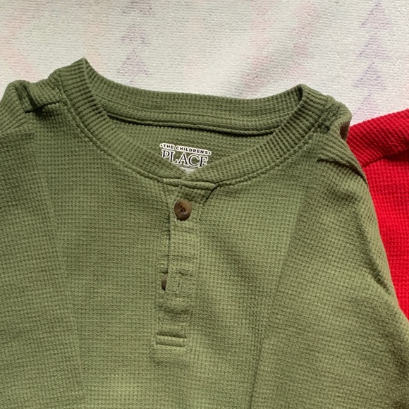 Place Green and Red Long Sleeve Henley Shirts - Picture 3 of 3